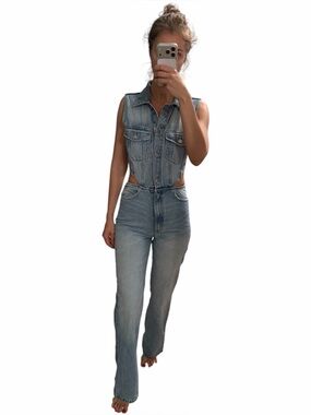 Zara Light Blue Cutout Denim Jumpsuit